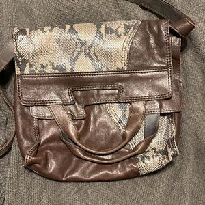 Lucky Brand Abby Road Foldover Leather Bag Brown/snake print Crossbody Purse